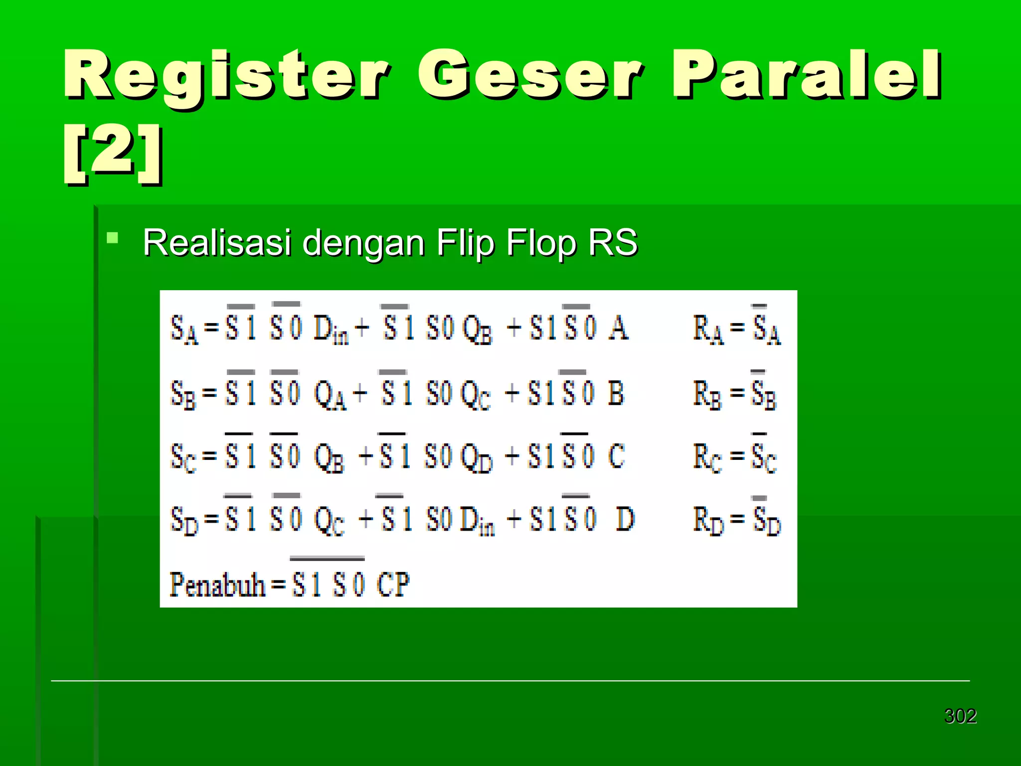 Re gister Geser Par alel
[2]
 Realisasi dengan Flip Flop RS

302

 