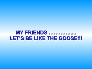 MY FRIENDS …………..... LET’S BE LIKE THE G OO SE!!! 