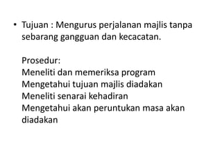 PengacaraMajlisSebagai ‘nadi’ sesebuahmajlis, seorangpengacaramajlisharusmelengkapkandiridenganpelbagaikemahiran agar majlis yang dikendalikanberjalandenganlancardanmeninggalkankesan yang baikdihatiparatamudanpenonton. Ciri-ciriasasseorangpengacaramajlisialah:Mempunyaipersonaliti yang menarik