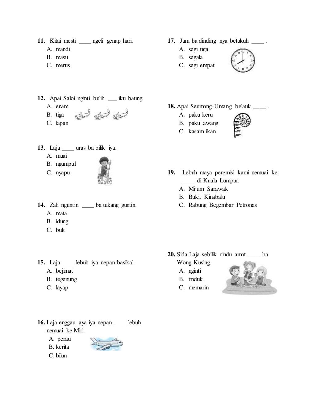 Soalan Bahasa Iban Tahun 1 PKSR 2