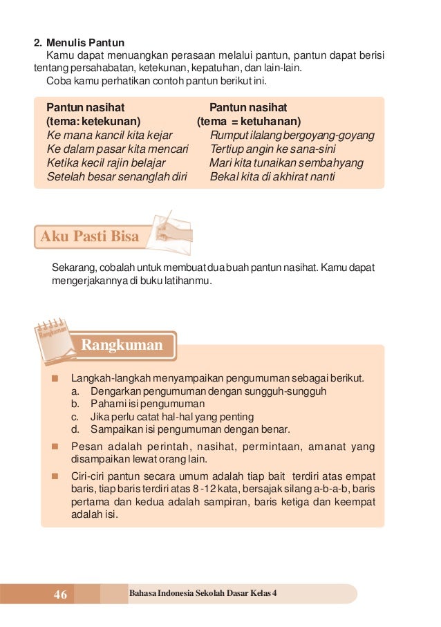 Contoh Soal Dan Materi Pelajaran 3 Contoh Pantun Anak Sd Kelas 4