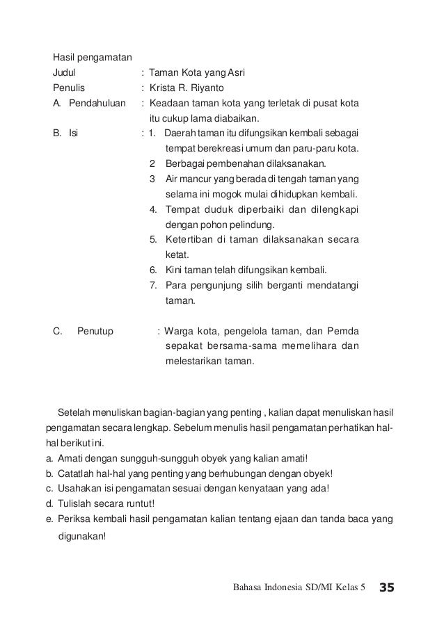 Contoh Teks Laporan Hasil Pengamatan Kelas 6 Sd - Seputar Laporan