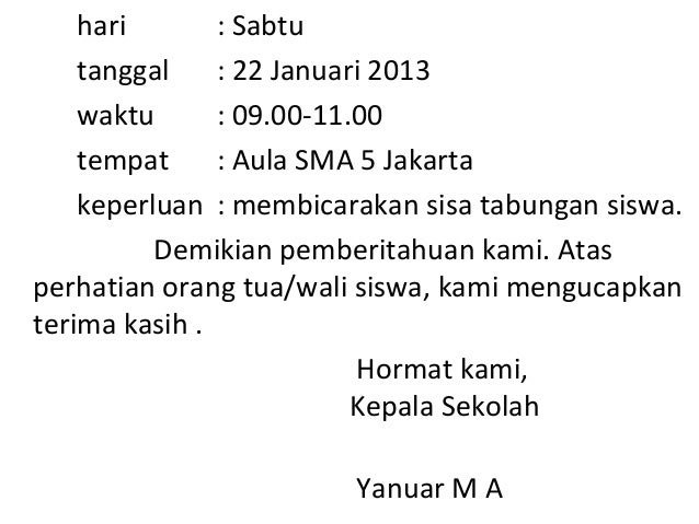 Contoh Surat Resmi Berisi Undangan Rapat Wali Murid