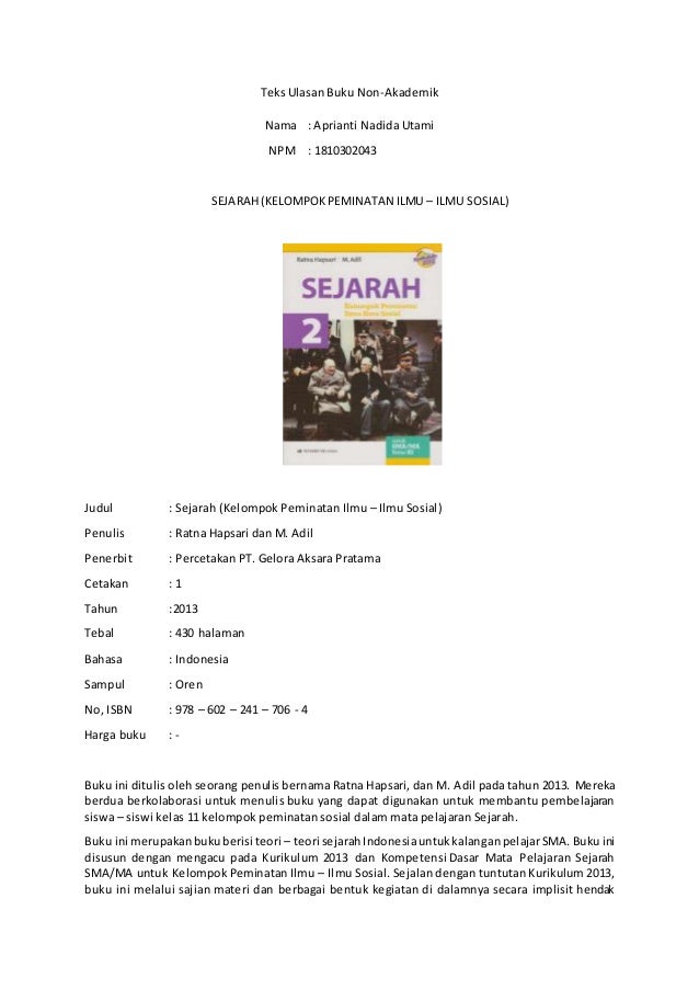 ULASAN BUKU "SEJARAH (KELOMPOK ILMU PEMINATAN ILMU -ILMU SOSIAL)