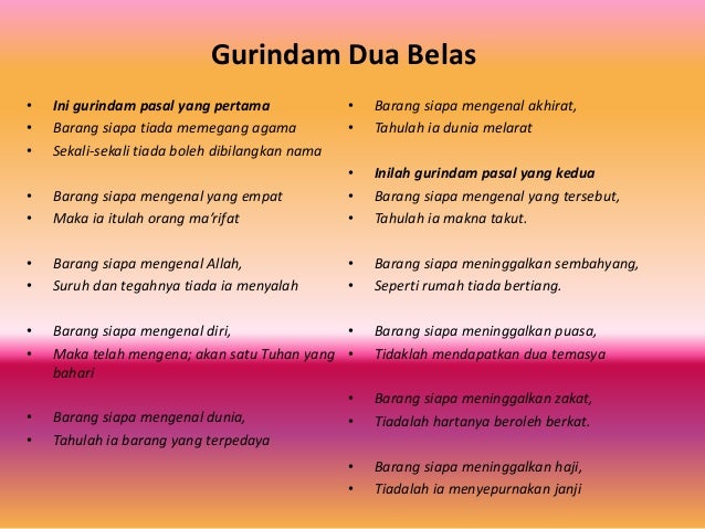Bahasa Indonesia Syair Puisi Gurindam