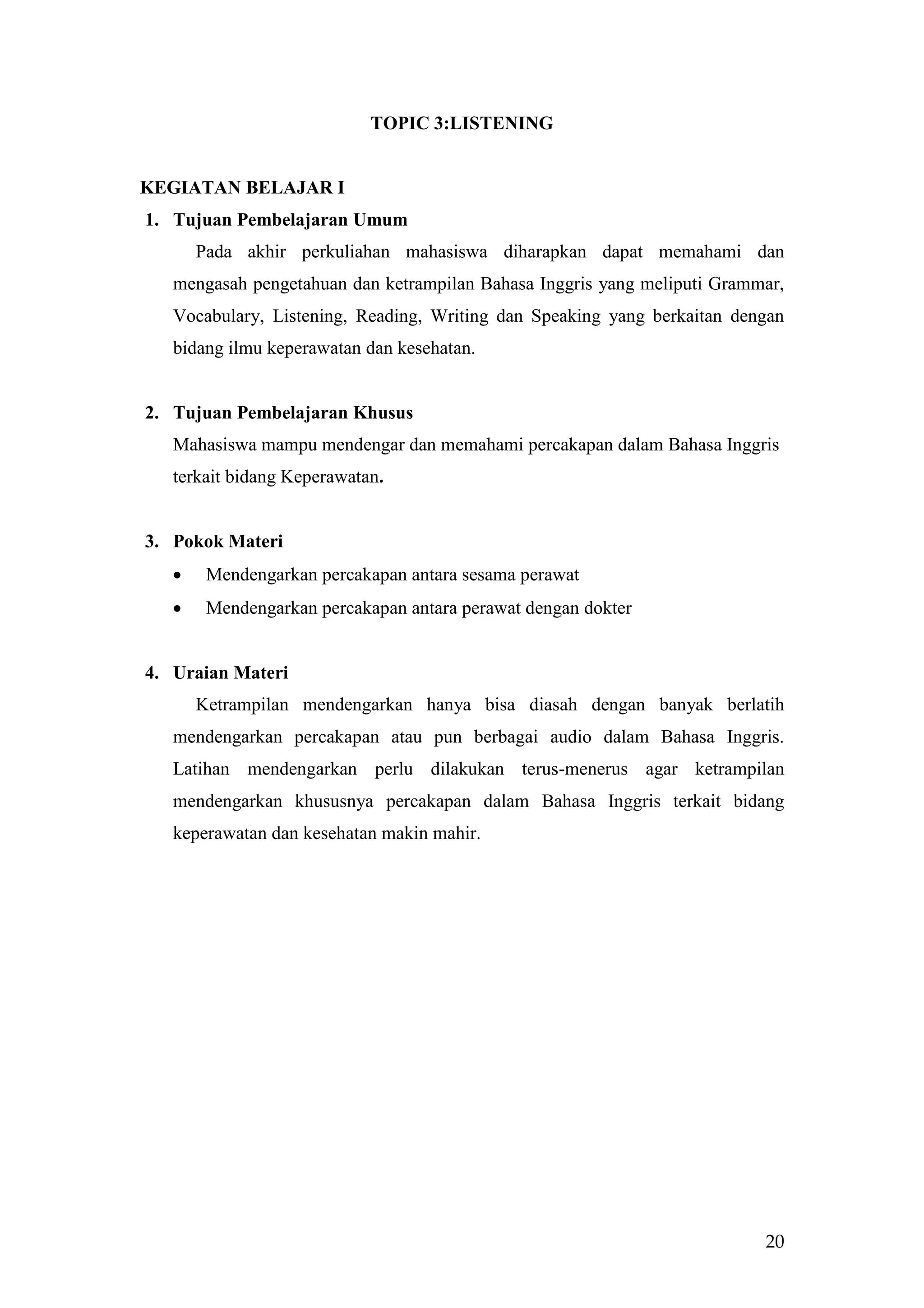 Bahasa inggris I semester 3 Keperawatan