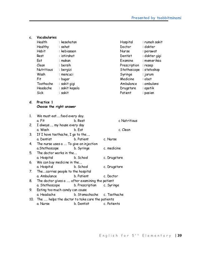 Soal Bahasa Inggris Kelas 5