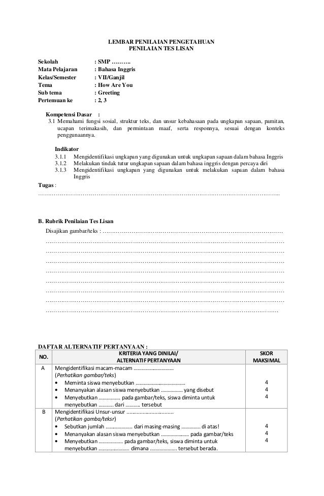 Rpp Bahasa Inggris Kelas Vii