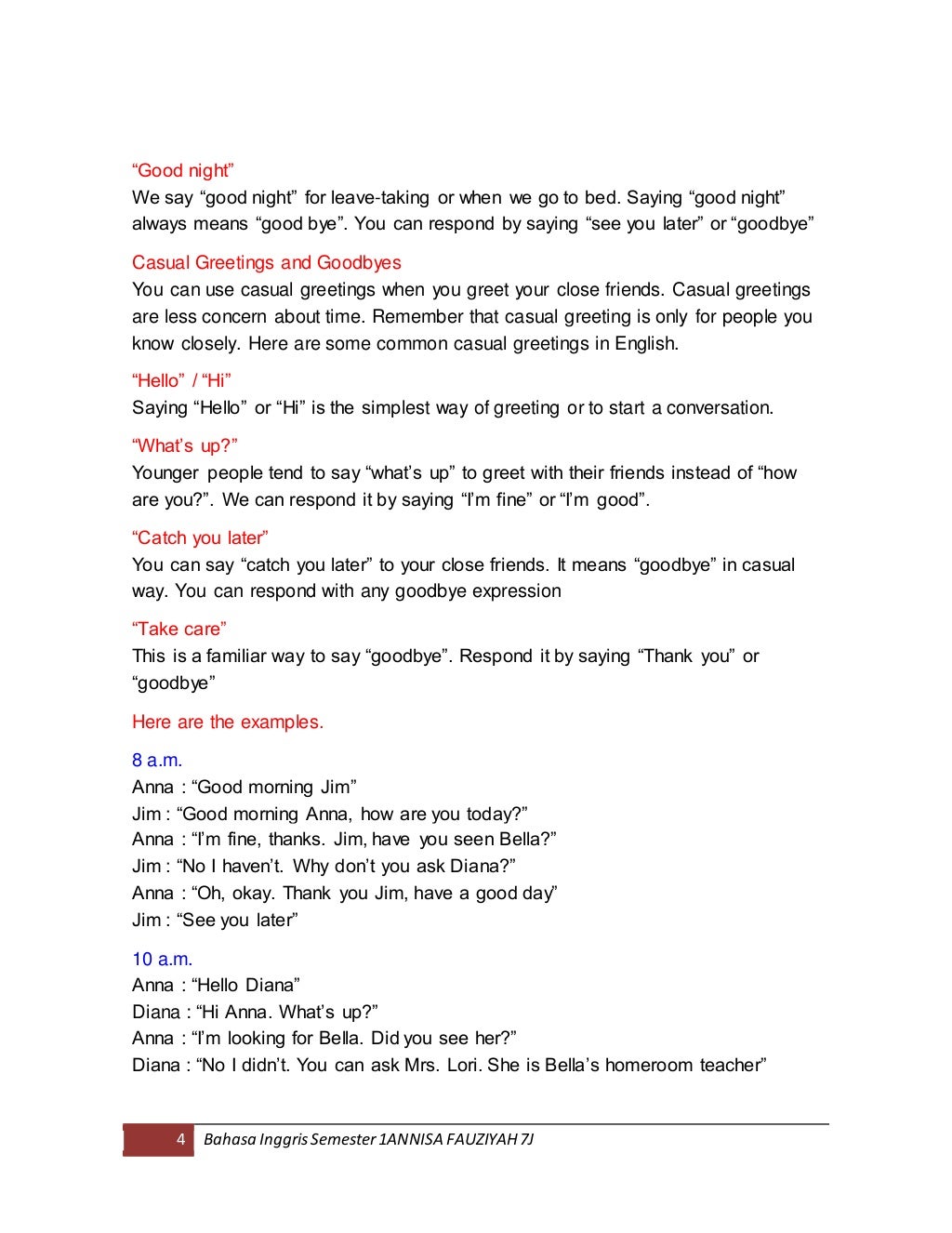 Bahan Pelajaran Bahasa Inggris kelas 7 semester 1