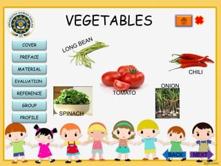 VEGETABLES
COVER
PREFACE
MATERIAL

CHILI

EVALUATION

ONION

REFERENCE

TOMATO

GROUP
PROFILE

SPINACH

BACK

NEXT

 