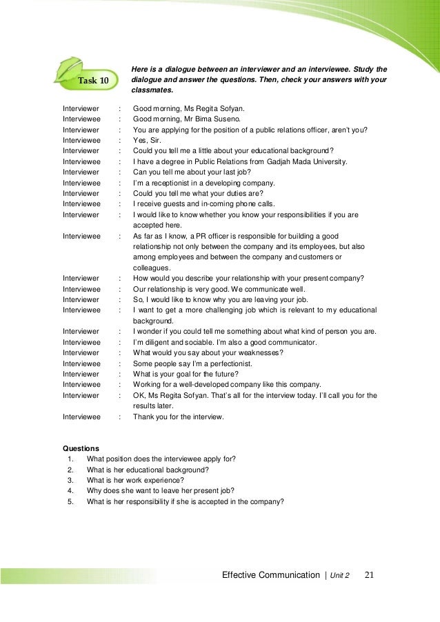 job interview dialogue