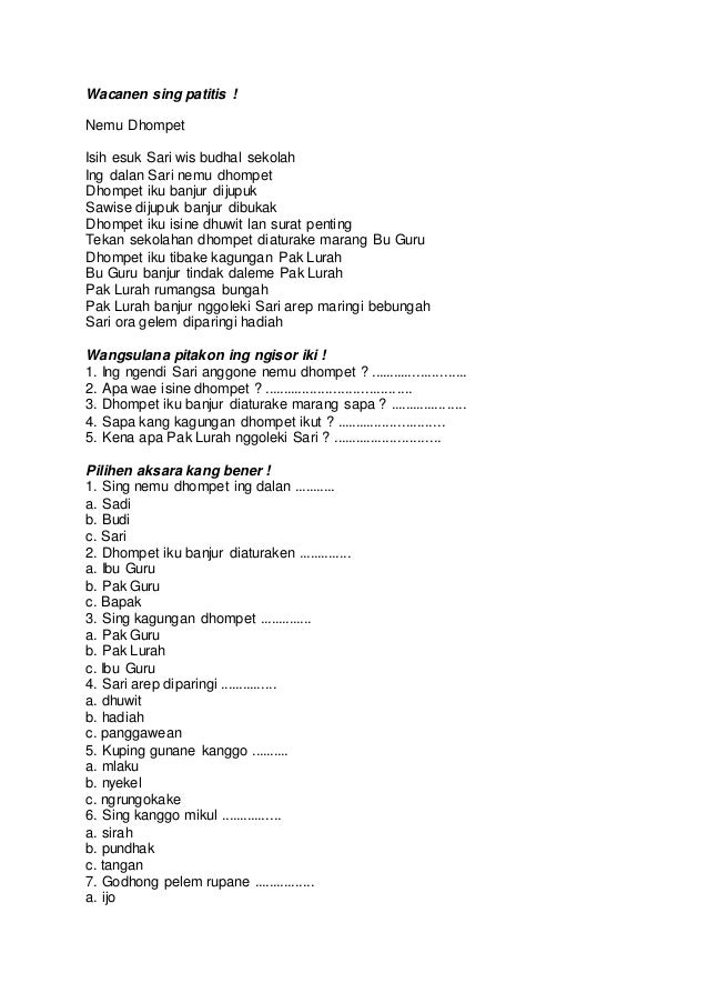 Bahasa jawa kelas 1 semester 2 Bahasa jawa kelas 1 semester 2