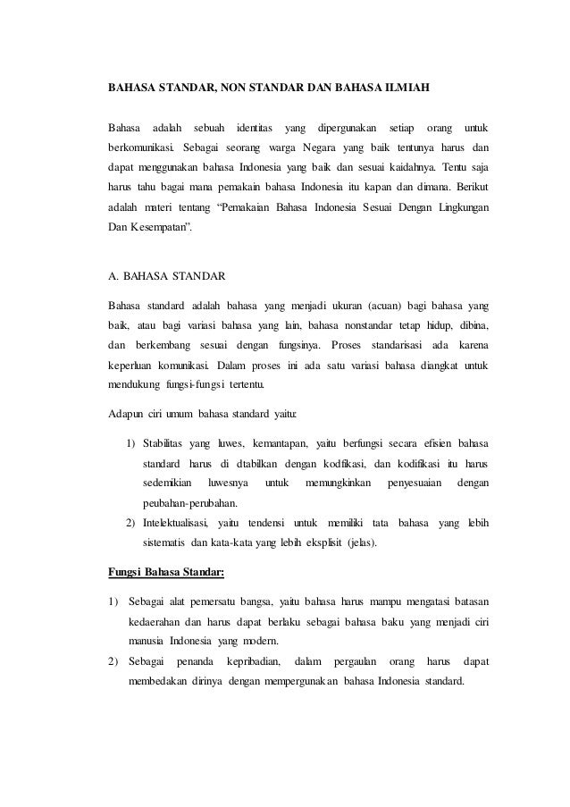 Bahasa Standar Nonstandar Dan Bahasa Ilmiah