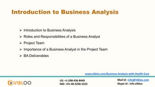 Introduction to Business Analysis
 Introduction to Business Analysis
 Roles and Responsibilities of a Business Analyst
...