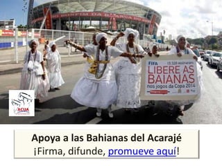 Apoya a las Bahianas del Acarajé
¡Firma, difunde, promueve aquí!
 