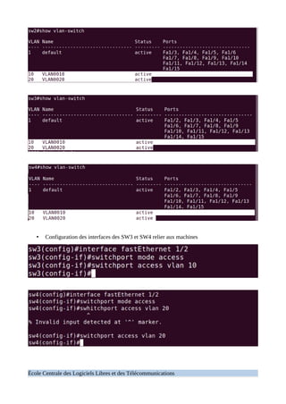 • Configuration des interfaces des SW3 et SW4 relier aux machines
École Centrale des Logiciels Libres et des Télécommunications
 
