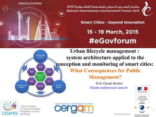 Claude Rochet
Urban lifecycle management :
system architecture applied to the
conception and monitoring of smart cities:
What Consequences for Public
Management?
Prof. Claude Rochet
Claude.rochet@univ-amu.fr
1
 