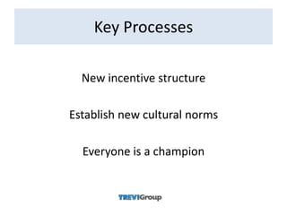 Key Processes

  New incentive structure

Establish new cultural norms

  Everyone is a champion
 