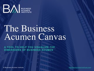 A TOOL TO HELP YOU VISUALIZE THE
DIMENSIONS OF BUSINESS ACUMEN
The Business
Acumen Canvas	
businessacumeninstitute.com© Business Acumen Institute
 