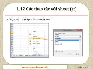 www.daytinhoc.net Trung tâm Tin học Thực hành VT Slide 21 / 95
o Sắp xếp thứ tự các worksheet
www.eng.goodpeople.or.kr
 