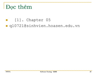 Đọc thêm

     [1]. Chapter 05
   ql072l@sinhvien.hoasen.edu.vn




NNTu           Software Testing S2008   25
 