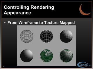 Controlling Rendering Appearance From Wireframe to Texture Mapped 