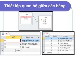 Thiết lập quan hệ giữa các bảng
 