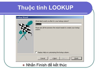 Thuộc tính LOOKUP
 Nhấn Finish để kết thúc
 