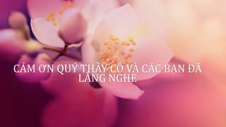 CẢM ƠN QUÝ THẦY CÔ VÀ CÁC BẠN ĐÃ 
LẮNG NGHE 
