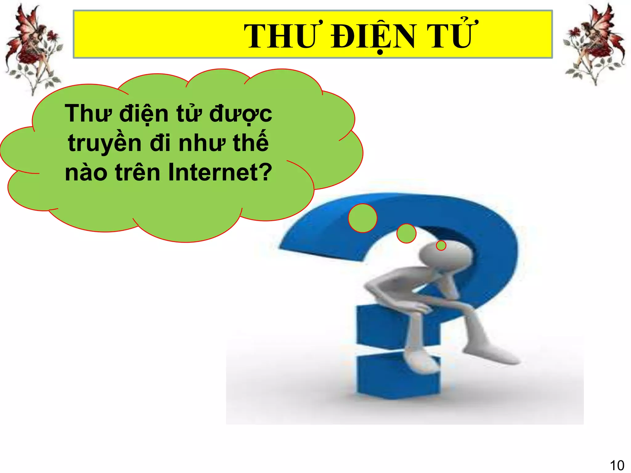 THƯ ĐIỆN TỬ

Thư điện tử được
truyền đi như thế
nào trên Internet?




                             10
 