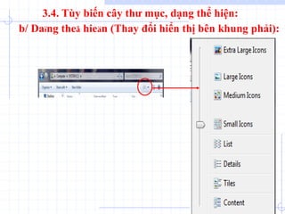 b/ Daïng theå hieän (Thay đổi hiển thị bên khung phải):
3.4. Tùy biến cây thư mục, dạng thể hiện:
 