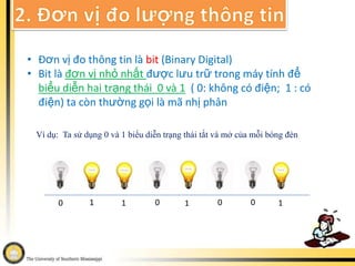 2. Đơn vị đo lượng thông tinĐơn vị đo thông tin là bit (Binary Digital)