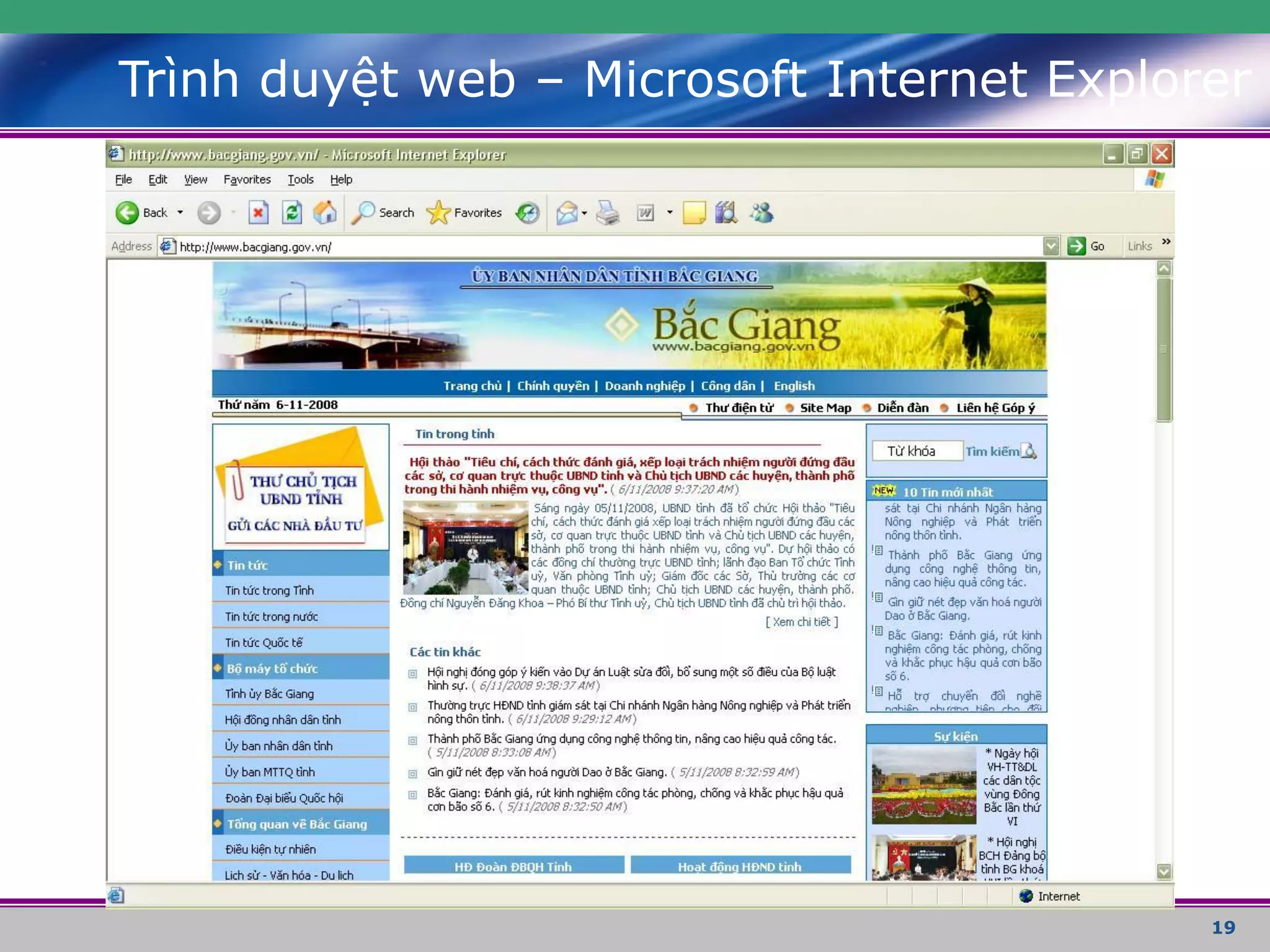 19
Trình duyệt web – Microsoft Internet Explorer
 