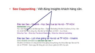 • Seo Copywriting : Viết đúng Insights khách hàng cần.
 