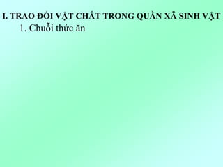 I. TRAO ĐỔI VẬT CHẤT TRONG QUẦN XÃ SINH VẬT
1. Chuỗi thức ăn
 