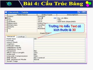 Trường Ho kiểu Text có
kích thước là 30

 