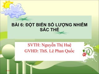 BÀI 6: ĐỘT BIẾN SỐ LƯỢNG NHIỄM SẮC THỂ SVTH: Nguyễn Thị Huệ GVHD: ThS. Lê Phan Quốc 05/05/11 