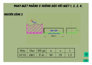 PHAY MAËT PHAÚNG 5 VUOÂNG GOÙC VÔÙI MAËT 1, 2, 3, 4.
Máy Dao Đồ gá n s t
6T10 Þ63 Ê tô 90 29 1.5
NGUYEÂN COÂNG 5
 