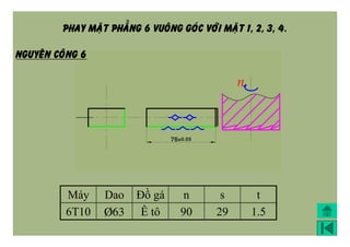 PHAY MAËT PHAÚNG 6 VUOÂNG GOÙC VÔÙI MAËT 1, 2, 3, 4.
Máy Dao Đồ gá n s t
6T10 Þ63 Ê tô 90 29 1.5
NGUYEÂN COÂNG 6
 