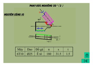PHAY GOÙC NGHIEÂNG 50  (2 )
Máy Dao Đồ gá n s t
6T10 Þ25 Ê tô 180 31.5 1.5
NGUYEÂN COÂNG 10
 