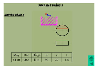 Máy Dao Đồ gá n s t
6T10 Þ63 Ê tô 90 29 1.5
NGUYEÂN COÂNG 3
PHAY MAËT PHAÚNG 3
 