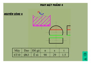 Máy Dao Đồ gá n s t
6T10 Þ63 Ê tô 90 29 1.5
NGUYEÂN COÂNG 4
PHAY MAËT PHAÚNG 4
 
