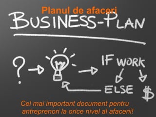 Planul de afaceri




Cel mai important document pentru
antreprenori la orice nivel al afacerii!
 