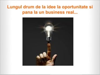 Lungul drum de la idee la oportunitate si
      pana la un business real...
 