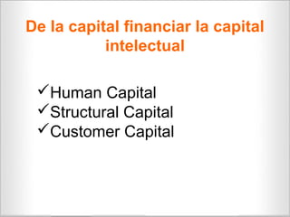 De la capital financiar la capital
           intelectual

 Human Capital
 Structural Capital
 Customer Capital
 