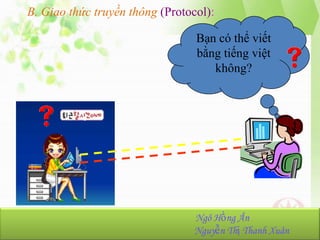 B. Giao thức truyền thông (Protocol):
Bạn có thể viết
bằng tiếng việt
không?

NhómHồng Ân
Ngô 23:
Ngô Hồng Ân-K36.103.001
Nguyễn Thị Thanh Xuân
Nguyễn Thị Thanh Xuân-K36.103.090

 