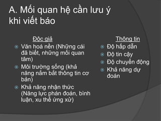 A. Mốiquanhệcầnlưu ý khiviếtbáoĐộcgiảVănhoánền (Nhữngcáiđãbiết, nhữngmốiquantâm)