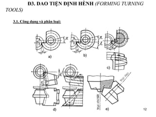 12
Đ3. DAO TIỆN ĐỊNH HÈNH (FORMING TURNING
TOOLS)
3.1. Công dụng và phân loại:
 