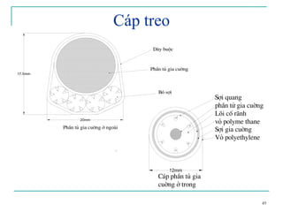 49
Cáp treo
D©y buéc
PhÇn tñ gia cuêng
Bã sîi
PhÇn tñ gia cuêng ë ngoµi
20mm
17.5mm
12mm
Sîi quang
phÇn tö gia cuêng
Lâi cè r·nh
vá polyme thane
Sîi gia cuêng
Vá polyethylene
C¸p phÇn tñ gia
cuêng ë trong
 
