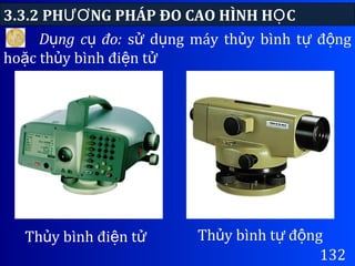 3.3.2 PH NG PHÁP ĐO CAO HÌNH H CƯƠ Ọ
132
D ng c đo:ụ ụ s d ng máy th y bình t đ ngử ụ ủ ự ộ
ho c th y bình đi n tặ ủ ệ ử
Th y bình đi n tủ ệ ử Th y bình t đ ngủ ự ộ
 